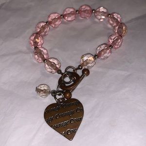 Lovely Clear Pink Beads with Small Silvertone spacers Heart Courage Charm
